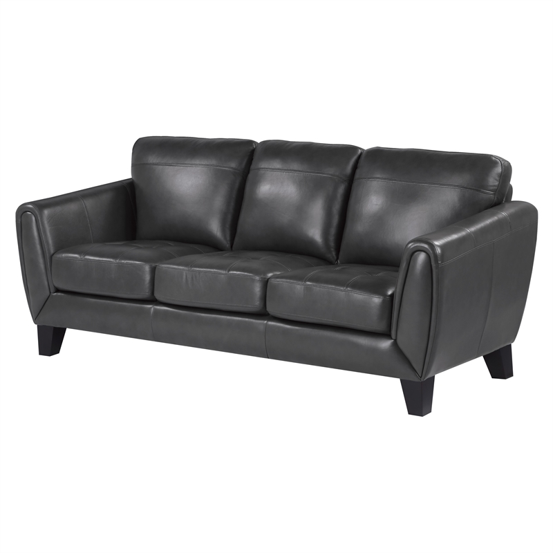 Sofy 83 Inch Sofa- Dark Gray Top Grain and Faux Leather- Solid Wood Feet