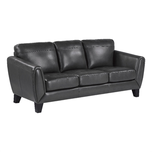 Sofy 83 Inch Sofa- Dark Gray Top Grain and Faux Leather- Solid Wood Feet