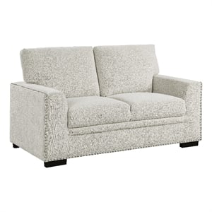 Meil 62 Inch Loveseat- Beige Chenille- Nailhead Trim- Foam Cushions- Wood