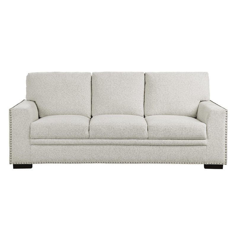 Meil 84 Inch Sofa- Beige Chenille- Nailhead Trim- Foam Cushions- Solid Wood
