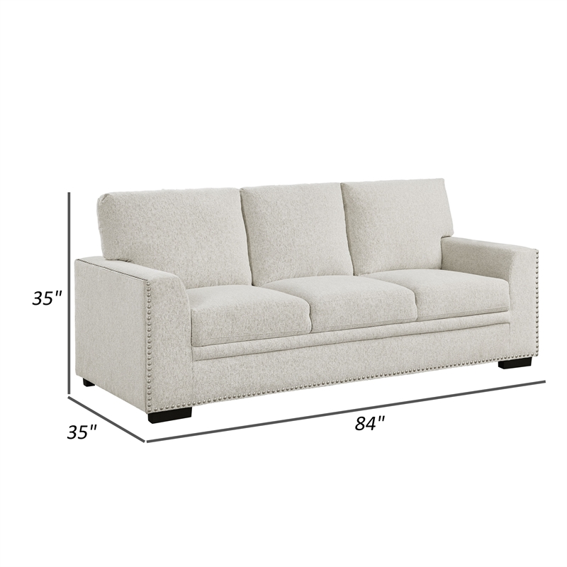 Meil 84 Inch Sofa- Beige Chenille- Nailhead Trim- Foam Cushions- Solid Wood