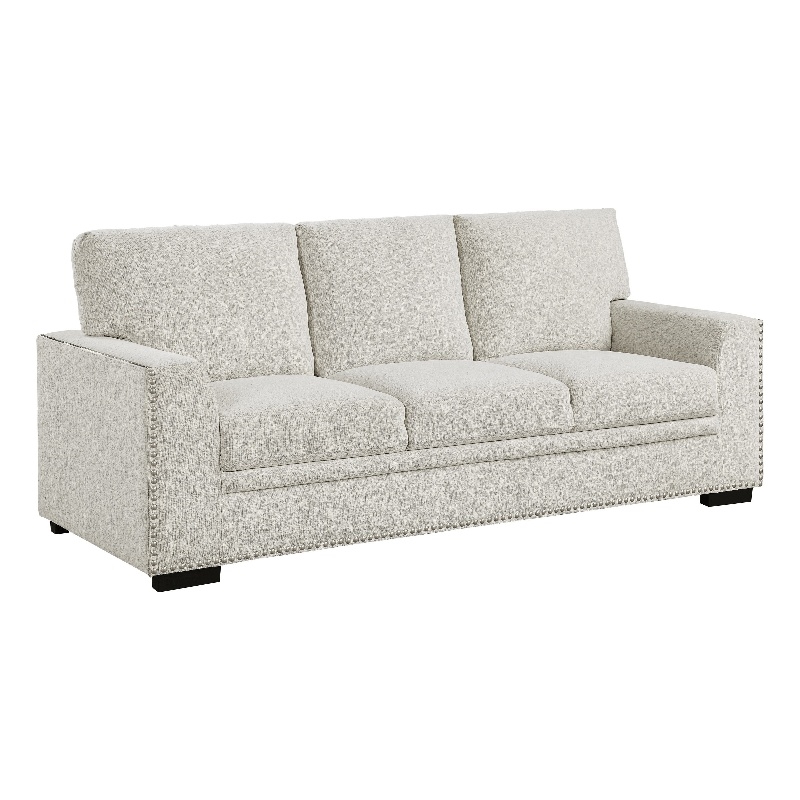 Meil 84 Inch Sofa- Beige Chenille- Nailhead Trim- Foam Cushions- Solid Wood