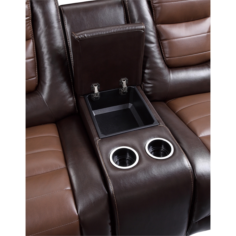 Istro 76 Inch Dual Manual Recliner Loveseat- Console- Brown Faux Leather