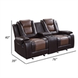 Istro 76 Inch Dual Manual Recliner Loveseat- Console- Brown Faux Leather