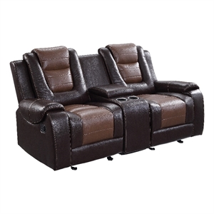 Istro 76 Inch Dual Manual Recliner Loveseat- Console- Brown Faux Leather