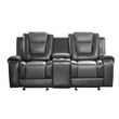 Istro 76 Inch Manual Recliner Loveseat- Cupholder Console Gray Faux Leather