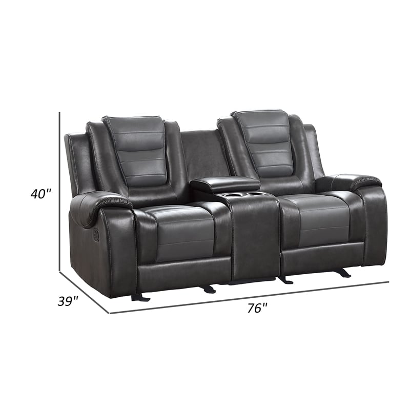 Istro 76 Inch Manual Recliner Loveseat- Cupholder Console Gray Faux Leather
