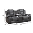 Istro 76 Inch Manual Recliner Loveseat- Cupholder Console Gray Faux Leather