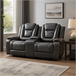 Istro 76 Inch Manual Recliner Loveseat- Cupholder Console Gray Faux Leather