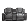Istro 76 Inch Manual Recliner Loveseat- Cupholder Console Gray Faux Leather