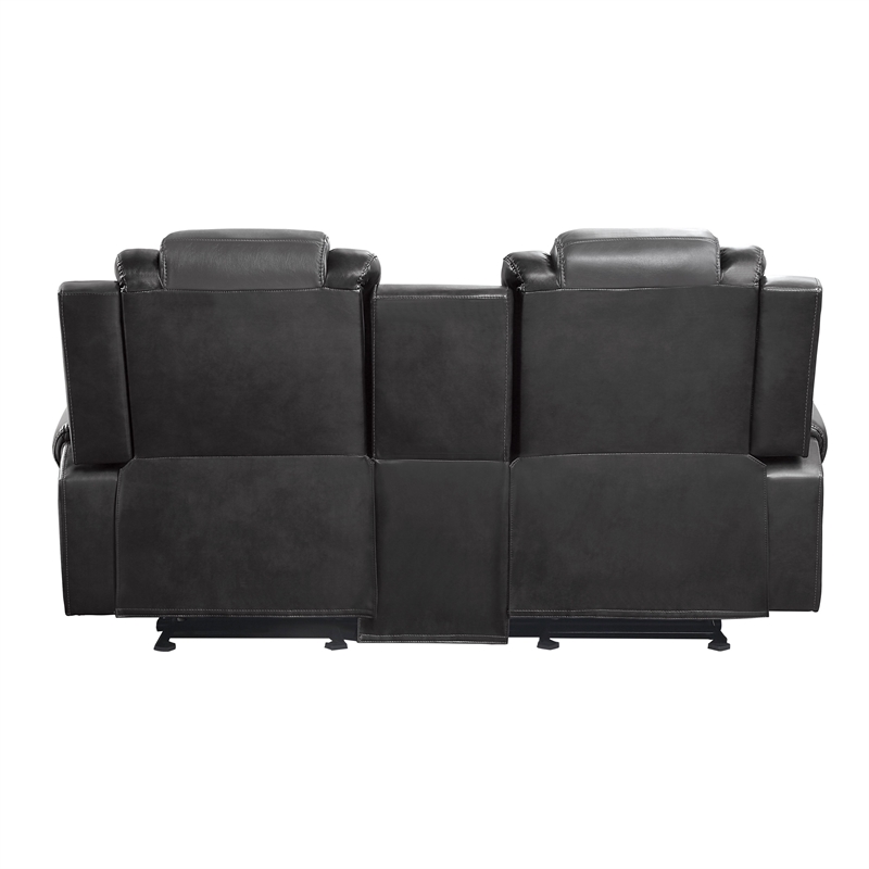 Istro 76 Inch Manual Recliner Loveseat- Cupholder Console Gray Faux Leather