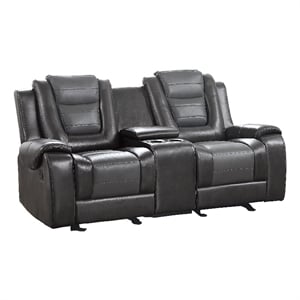 Istro 76 Inch Manual Recliner Loveseat- Cupholder Console Gray Faux Leather
