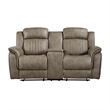 Bento 74 Inch Manual Recliner Loveseat- Console- Sandy Brown Microfiber