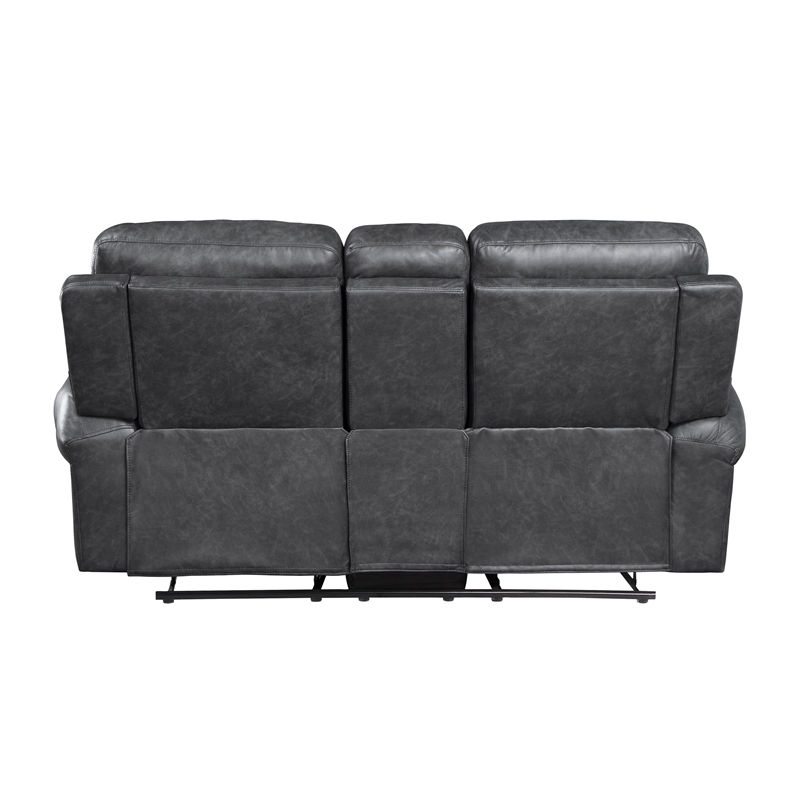 Ville 75 Inch Manual Recliner Loveseat- Storage Console- Gray Faux Leather