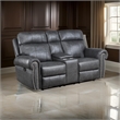 Ville 75 Inch Manual Recliner Loveseat- Storage Console- Gray Faux Leather