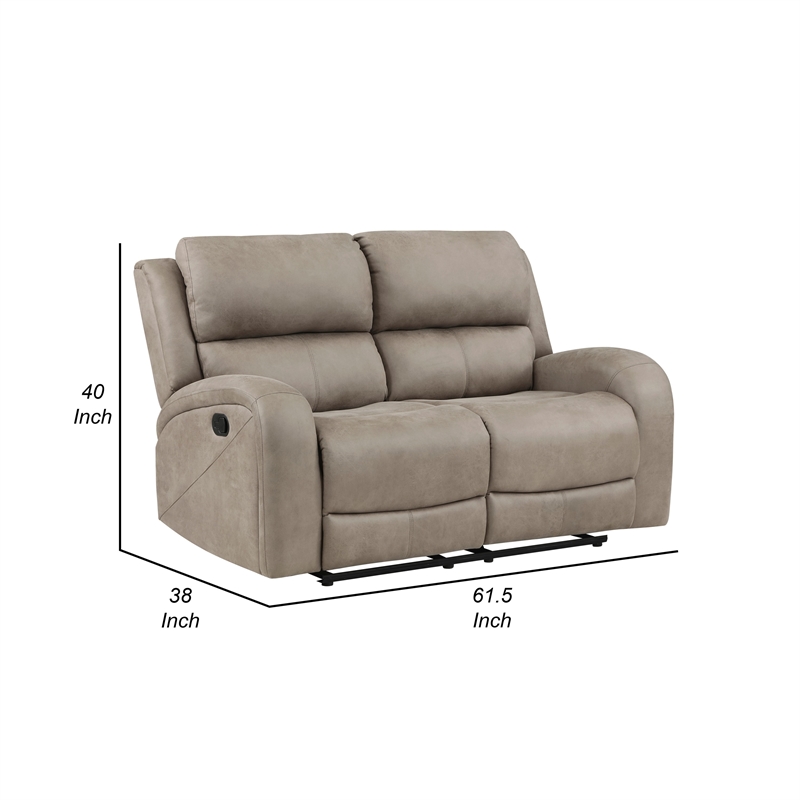 Patsy 62 Inch Manual Double Recliner Loveseat- Tufted Brown Microfiber