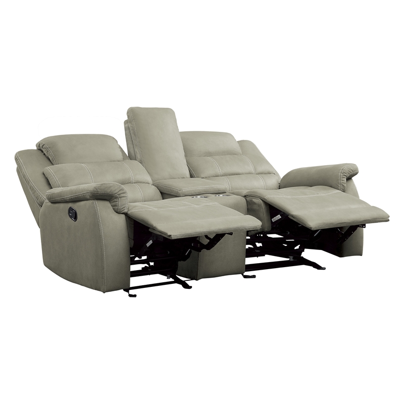 Shelly 74 Inch Manual Double Glider Recliner Loveseat- Gray Microfiber