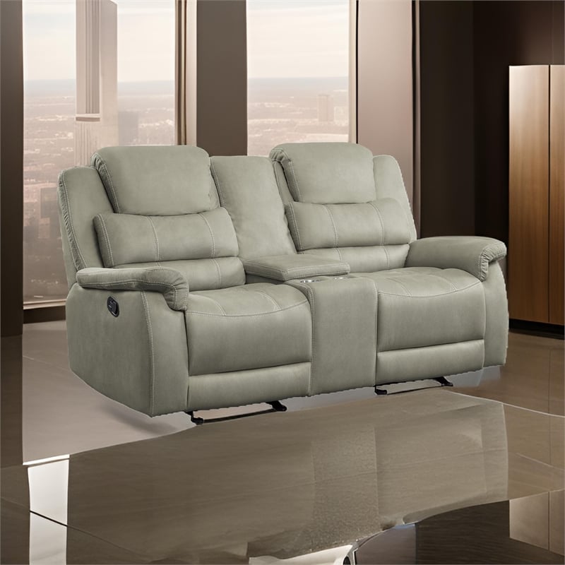 Shelly 74 Inch Manual Double Glider Recliner Loveseat- Gray Microfiber