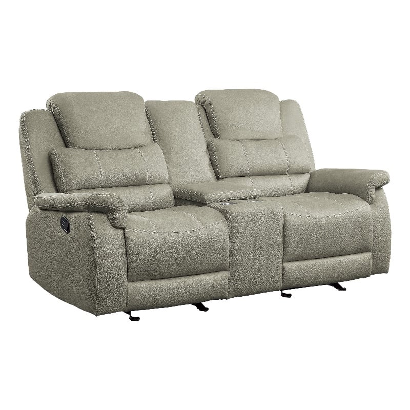 Shelly 74 Inch Manual Double Glider Recliner Loveseat- Gray Microfiber