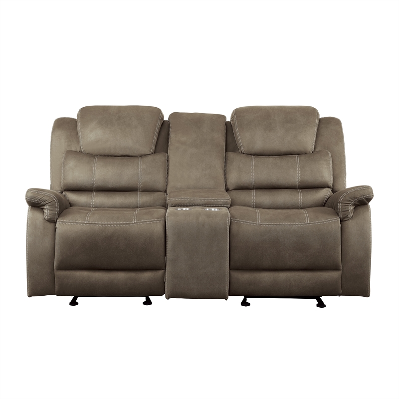 Shelly 74 Inch Manual Double Glider Recliner Loveseat- Brown Microfiber