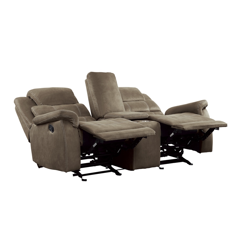 Shelly 74 Inch Manual Double Glider Recliner Loveseat- Brown Microfiber