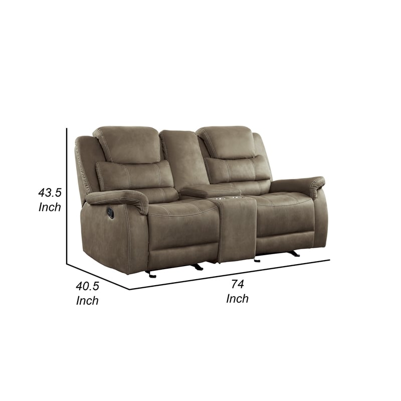 Shelly 74 Inch Manual Double Glider Recliner Loveseat- Brown Microfiber