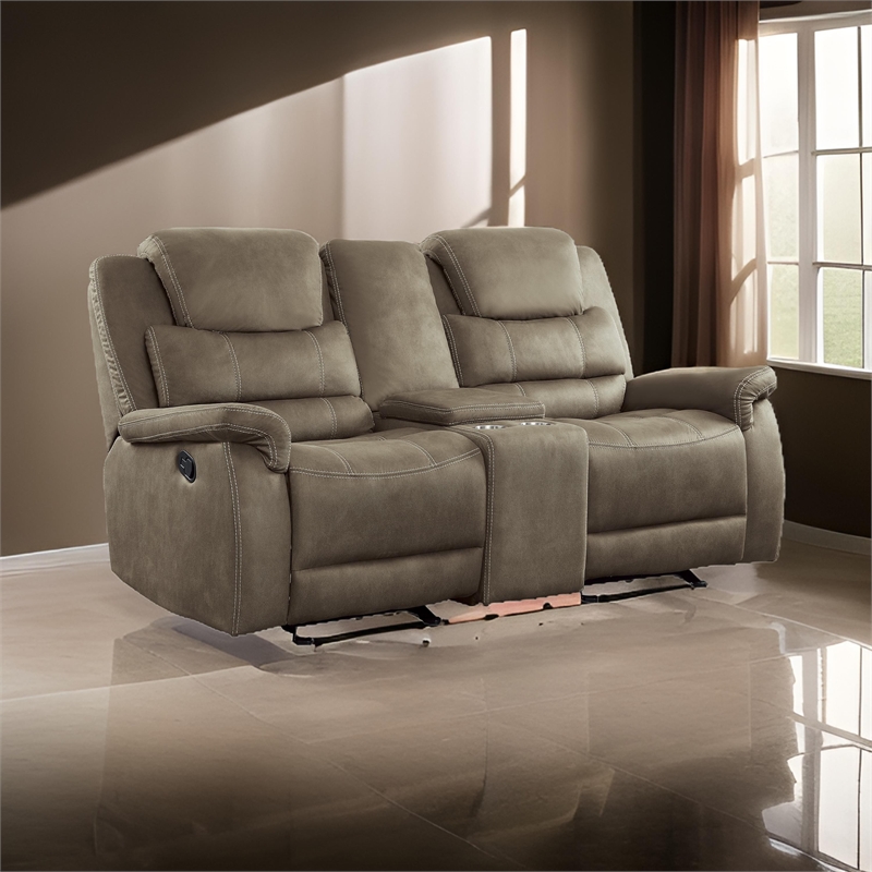 Shelly 74 Inch Manual Double Glider Recliner Loveseat- Brown Microfiber