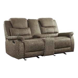 Shelly 74 Inch Manual Double Glider Recliner Loveseat- Brown Microfiber