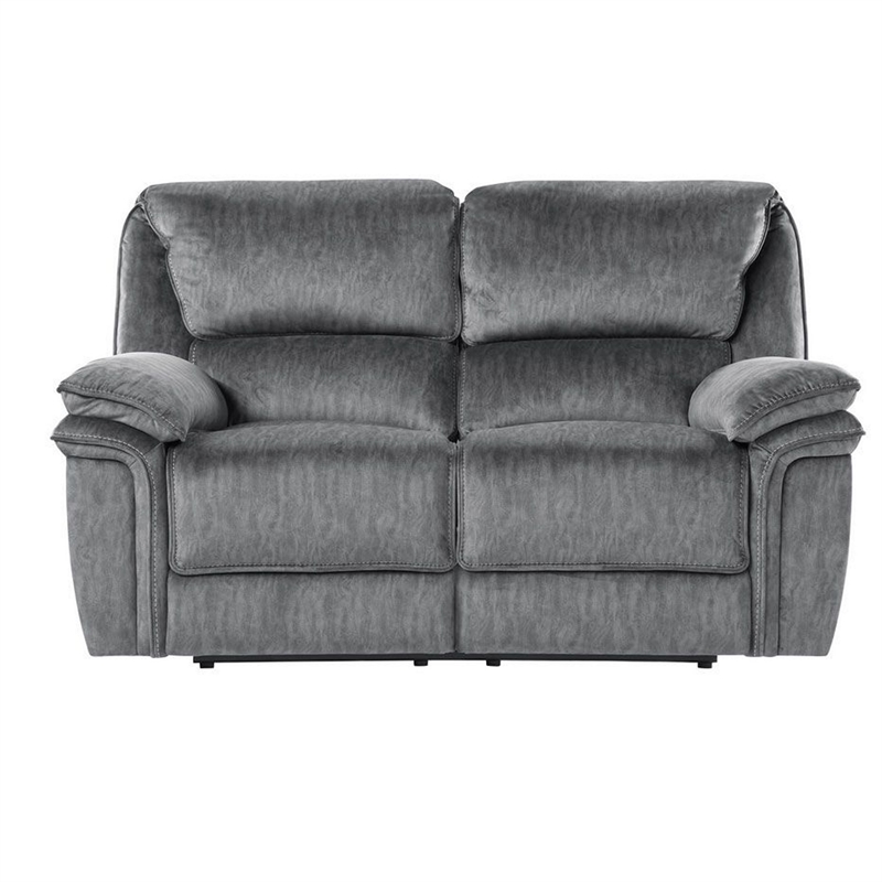 Muir 65 Inch Manual Recliner Loveseat- Tufted Gray Microfiber- Solid Wood