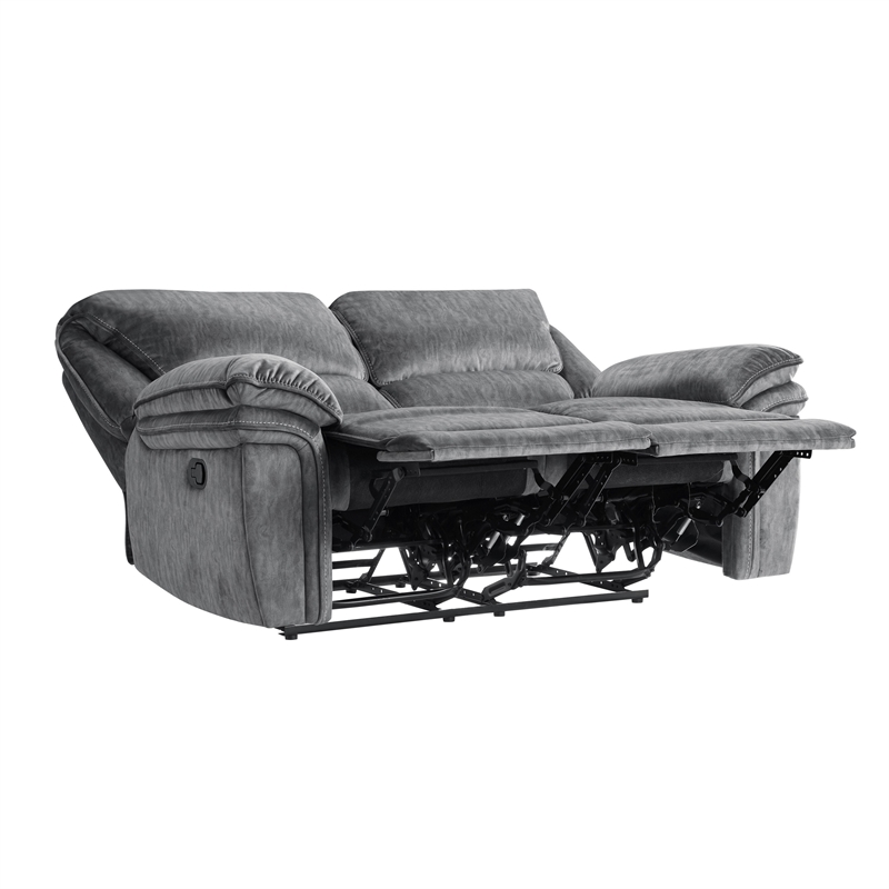 Muir 65 Inch Manual Recliner Loveseat- Tufted Gray Microfiber- Solid Wood
