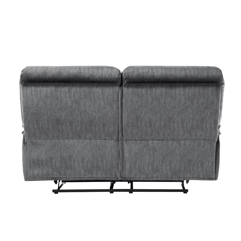 Muir 65 Inch Manual Recliner Loveseat- Tufted Gray Microfiber- Solid Wood