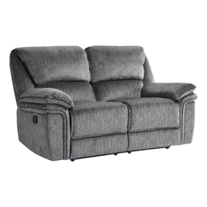 Muir 65 Inch Manual Recliner Loveseat- Tufted Gray Microfiber- Solid Wood