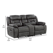 Mady 75 Inch Manual Recliner Loveseat- Center Console- Gray Microfiber