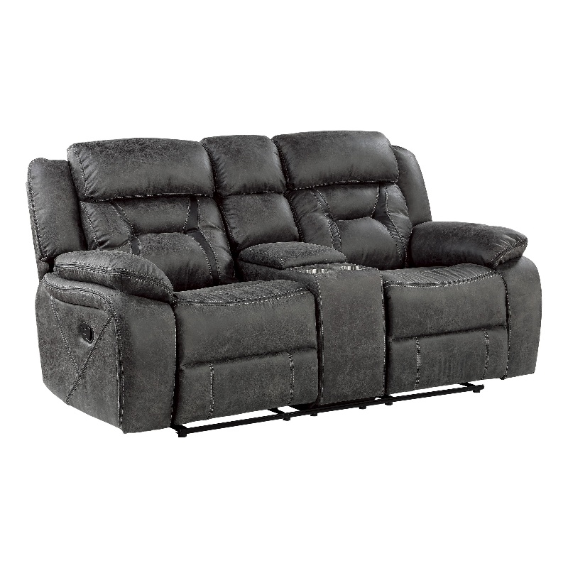 Mady 75 Inch Manual Recliner Loveseat- Center Console- Gray Microfiber