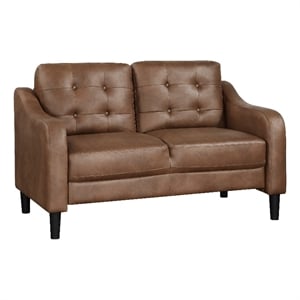 Orry 55 Inch Loveseat- Tufted Back- Brown Microfiber- Black Solid Wood