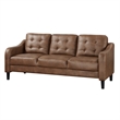 Orry 77 Inch Sofa- Button Tufted Back- Brown Microfiber- Black Solid Wood