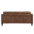 Orry 77 Inch Sofa- Button Tufted Back- Brown Microfiber- Black Solid Wood