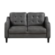 Orry 55 Inch Loveseat- Button Tufted Back- Gray Microfiber Black Solid Wood