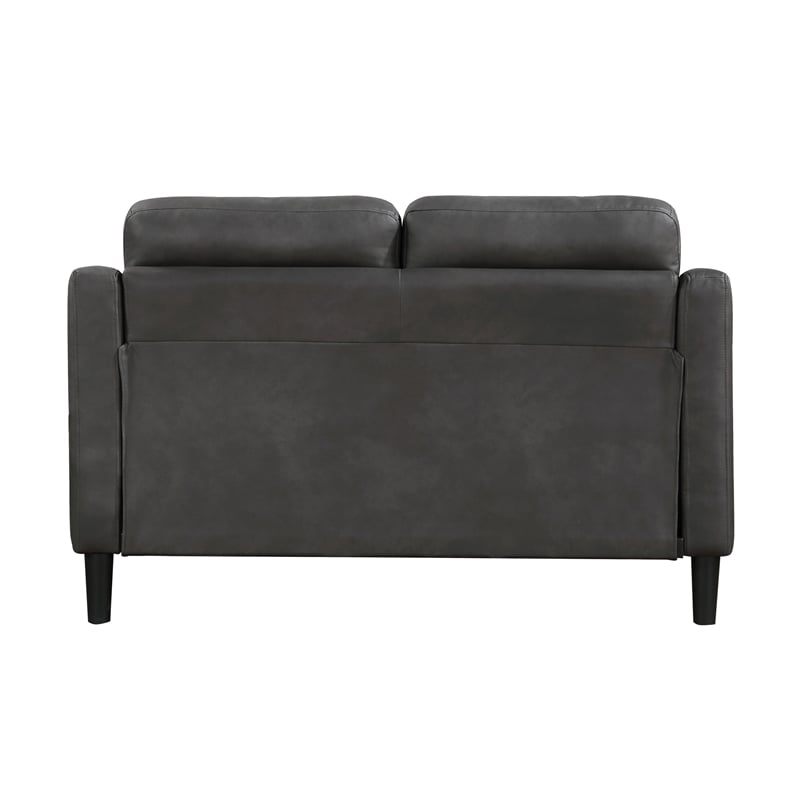Orry 55 Inch Loveseat- Button Tufted Back- Gray Microfiber Black Solid Wood