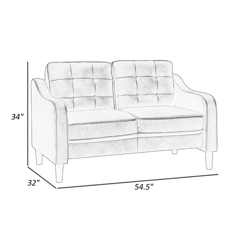 Orry 55 Inch Loveseat- Button Tufted Back- Gray Microfiber Black Solid Wood