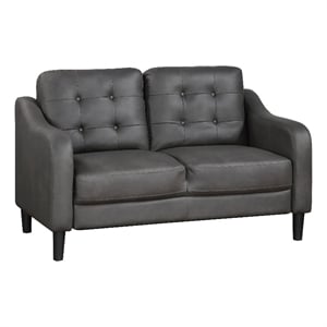 Orry 55 Inch Loveseat- Button Tufted Back- Gray Microfiber Black Solid Wood