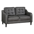 Orry 55 Inch Loveseat- Button Tufted Back- Gray Microfiber Black Solid Wood