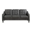 Orry 77 Inch Sofa- Button Tufted Back- Gray Microfiber- Black Solid Wood