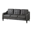 Orry 77 Inch Sofa- Button Tufted Back- Gray Microfiber- Black Solid Wood