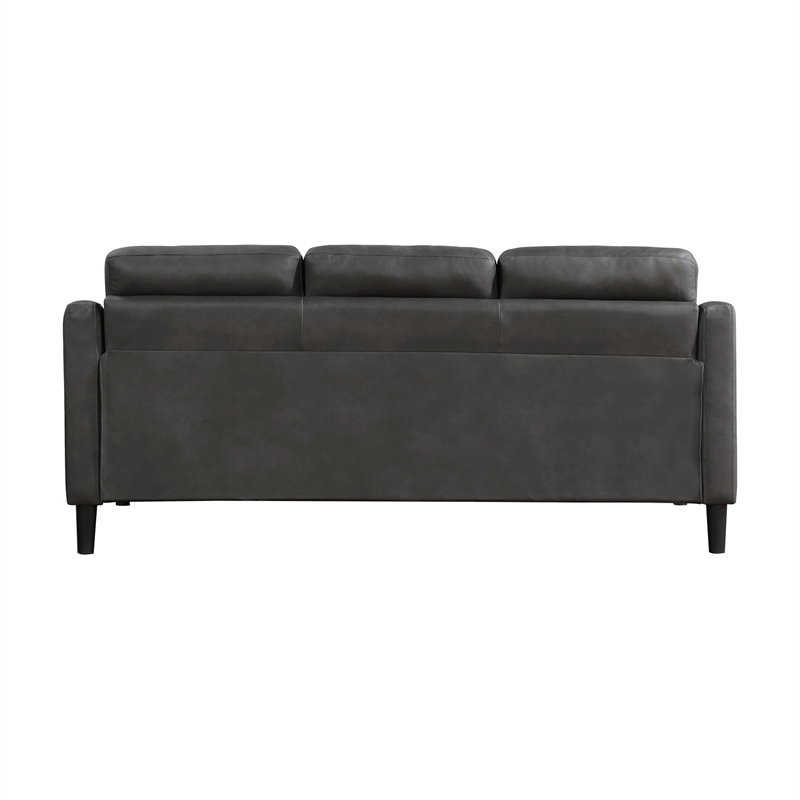 Orry 77 Inch Sofa- Button Tufted Back- Gray Microfiber- Black Solid Wood