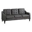 Orry 77 Inch Sofa- Button Tufted Back- Gray Microfiber- Black Solid Wood