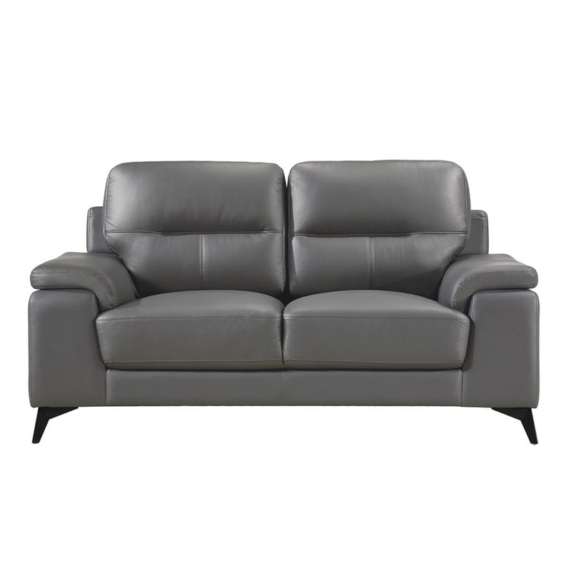 Mica 67 Inch Loveseat- Dark Gray Top Grain and Faux Leather- Metal Legs