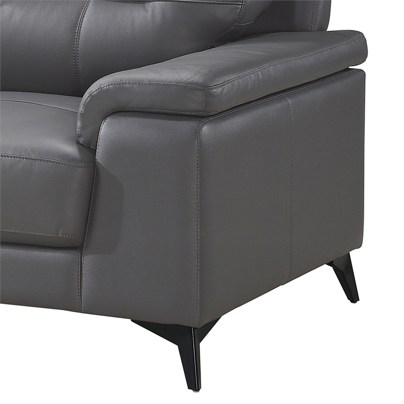 Mica 67 Inch Loveseat- Dark Gray Top Grain and Faux Leather- Metal Legs