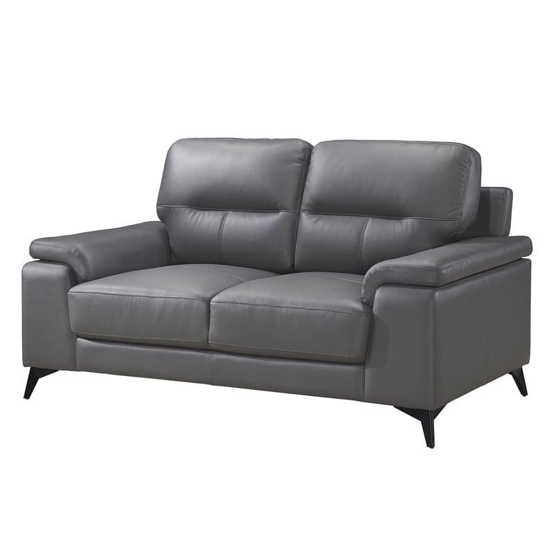 Mica 67 Inch Loveseat- Dark Gray Top Grain and Faux Leather- Metal Legs