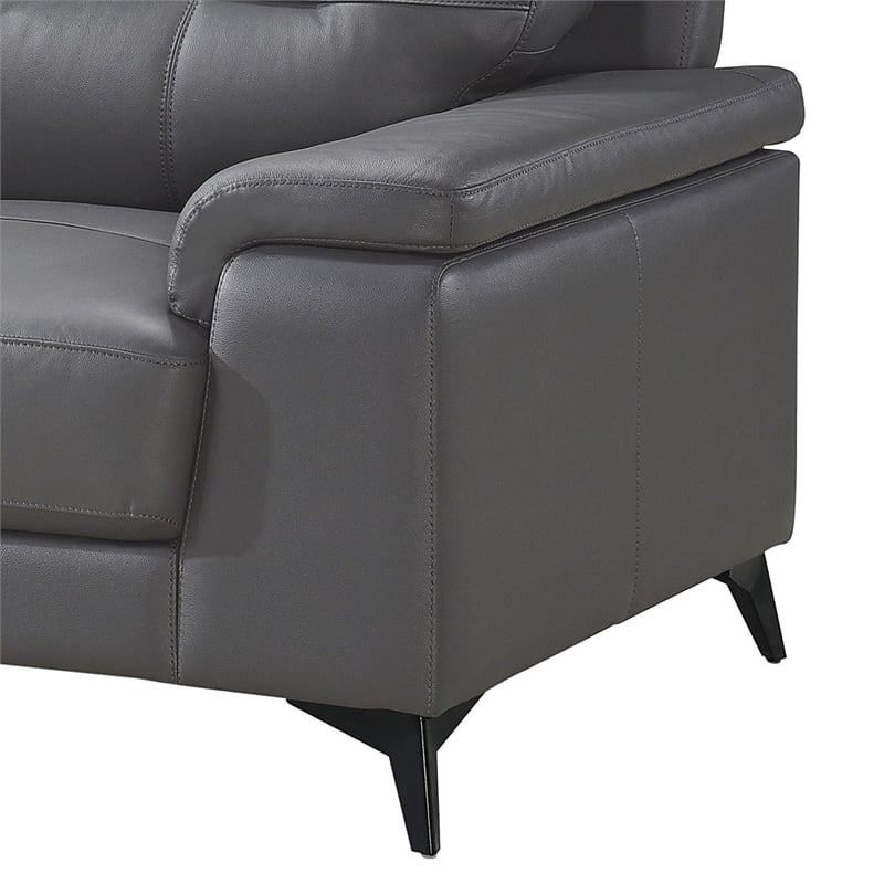Mica 67 Inch Loveseat- Dark Gray Top Grain and Faux Leather- Metal Legs